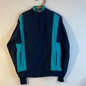 Moving Comfort Men's Navy and Aqua Windbreaker 70s-80s